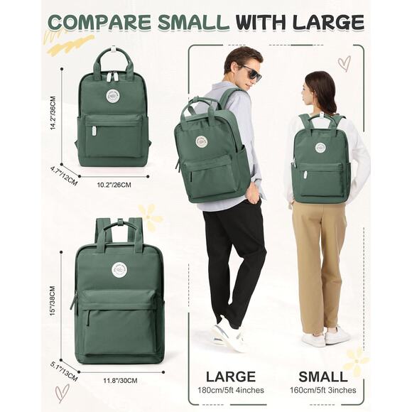 Green Nylon Small Backpack with Top Handles – Lightweight School & Travel Bag - Picture 2 of 6